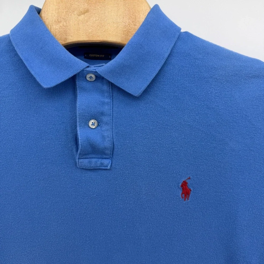 Polo Ralph Lauren Polo Shirt Mens XL‎ Blue Custom Fit Short Sleeve Red Pony Logo